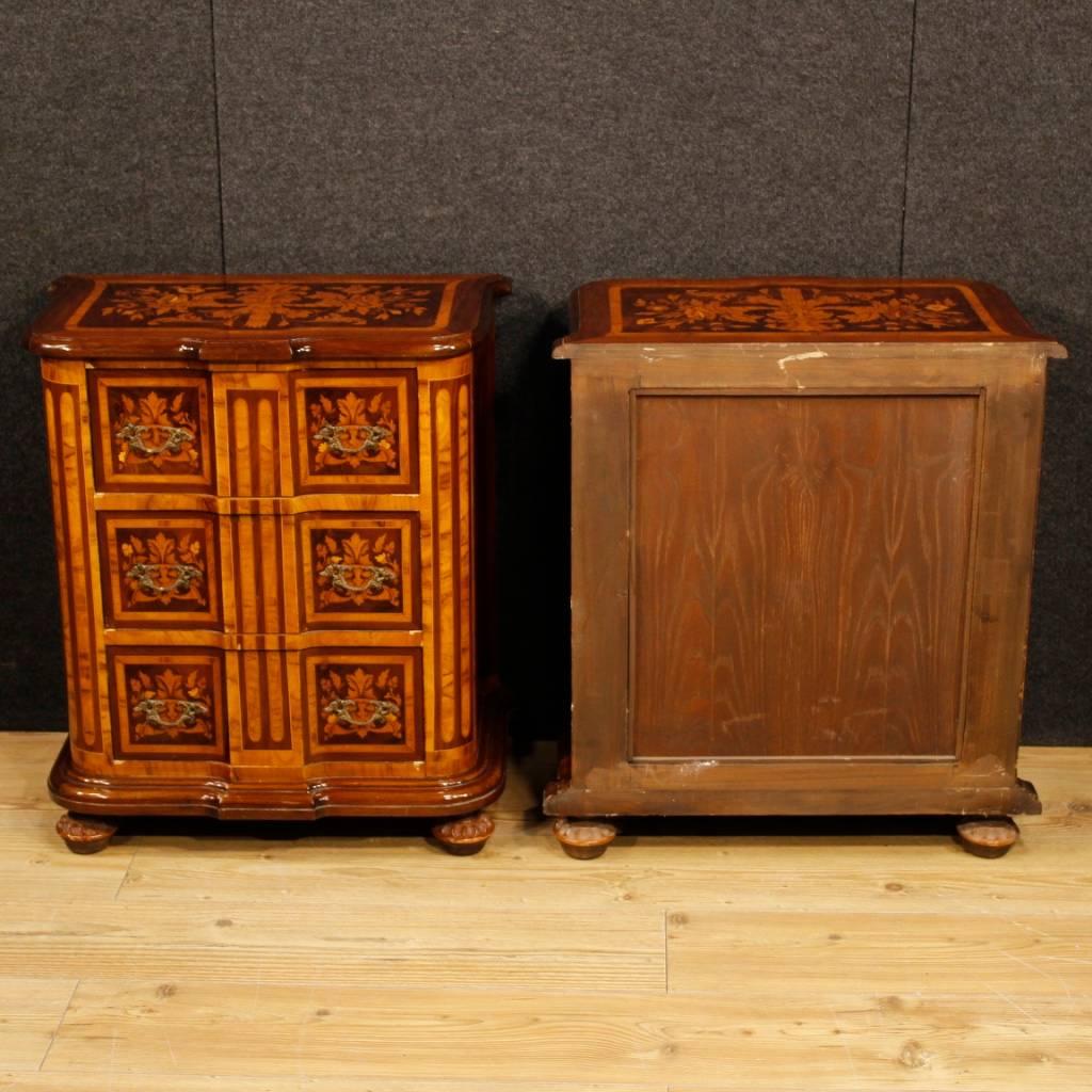 Pair of Italian Inlaid Bedside Tables in Rosewood, Walnut, Burl, Maple 2