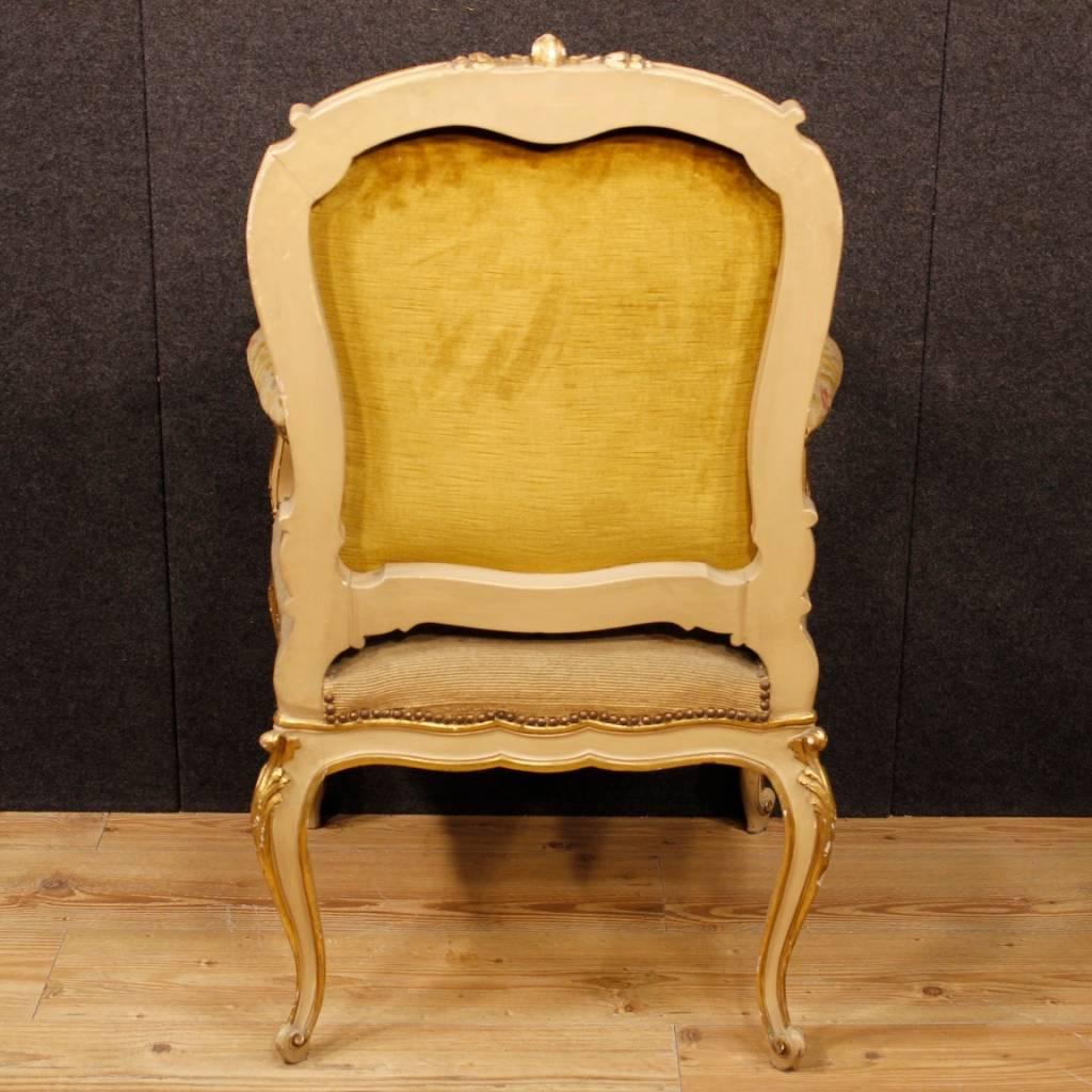 Pair of Italian Lacquered and Gilt Armchairs in Louis XV Style, 20th Century 3