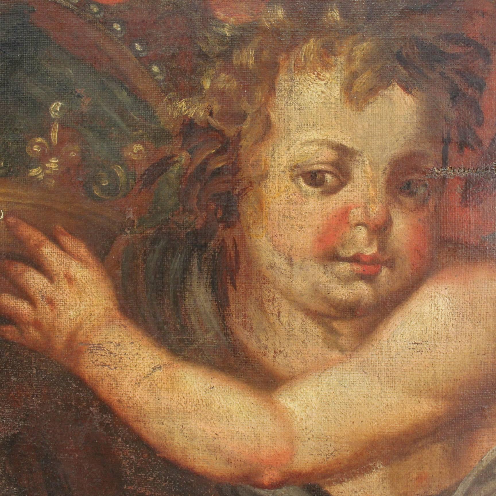Painted Italian Religious Painting Oil on Canvas Coronation of Virgin 18th Century