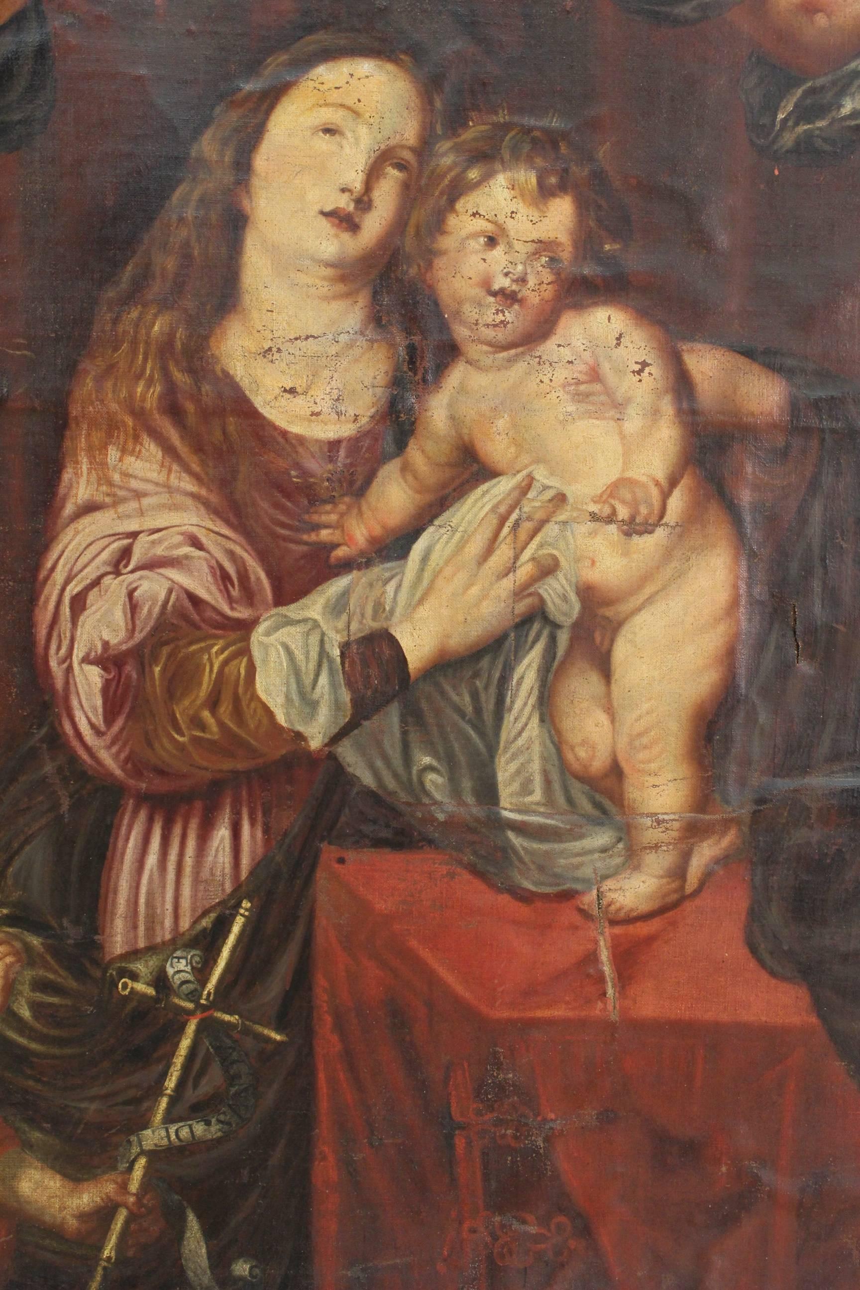Italian Religious Painting Oil on Canvas Coronation of Virgin 18th Century 2