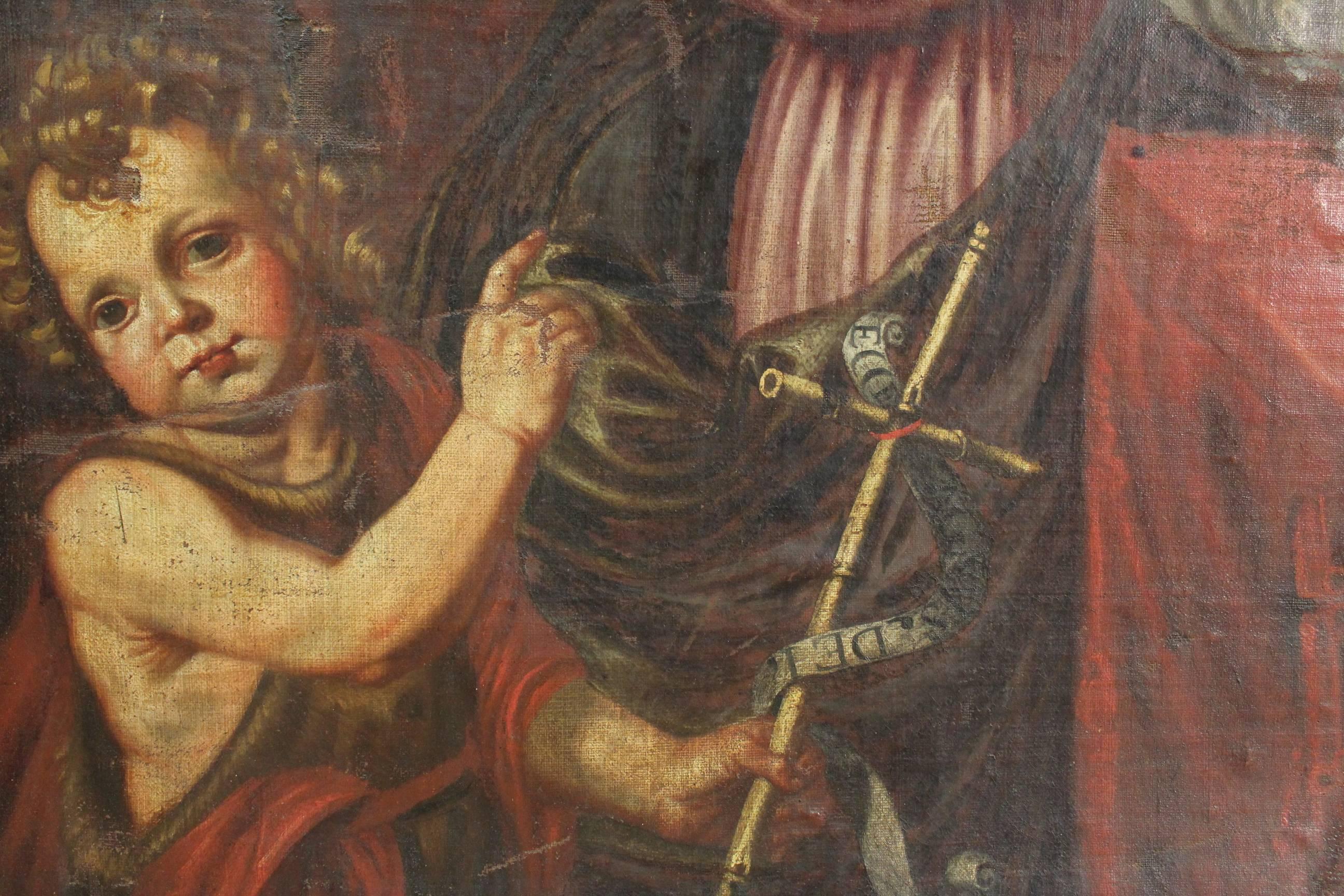 Italian Religious Painting Oil on Canvas Coronation of Virgin 18th Century 1