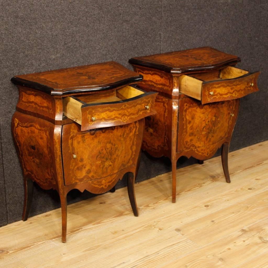 Pair of Italian Inlaid Bedside Tables in Wood in Louis XV Style, 20th Century 4