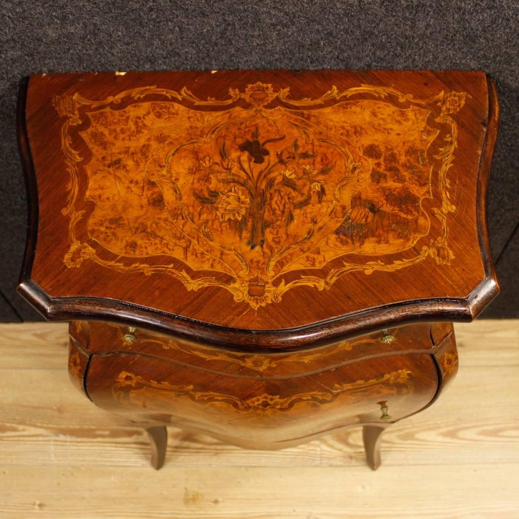 Inlay Pair of Italian Inlaid Bedside Tables in Wood in Louis XV Style, 20th Century