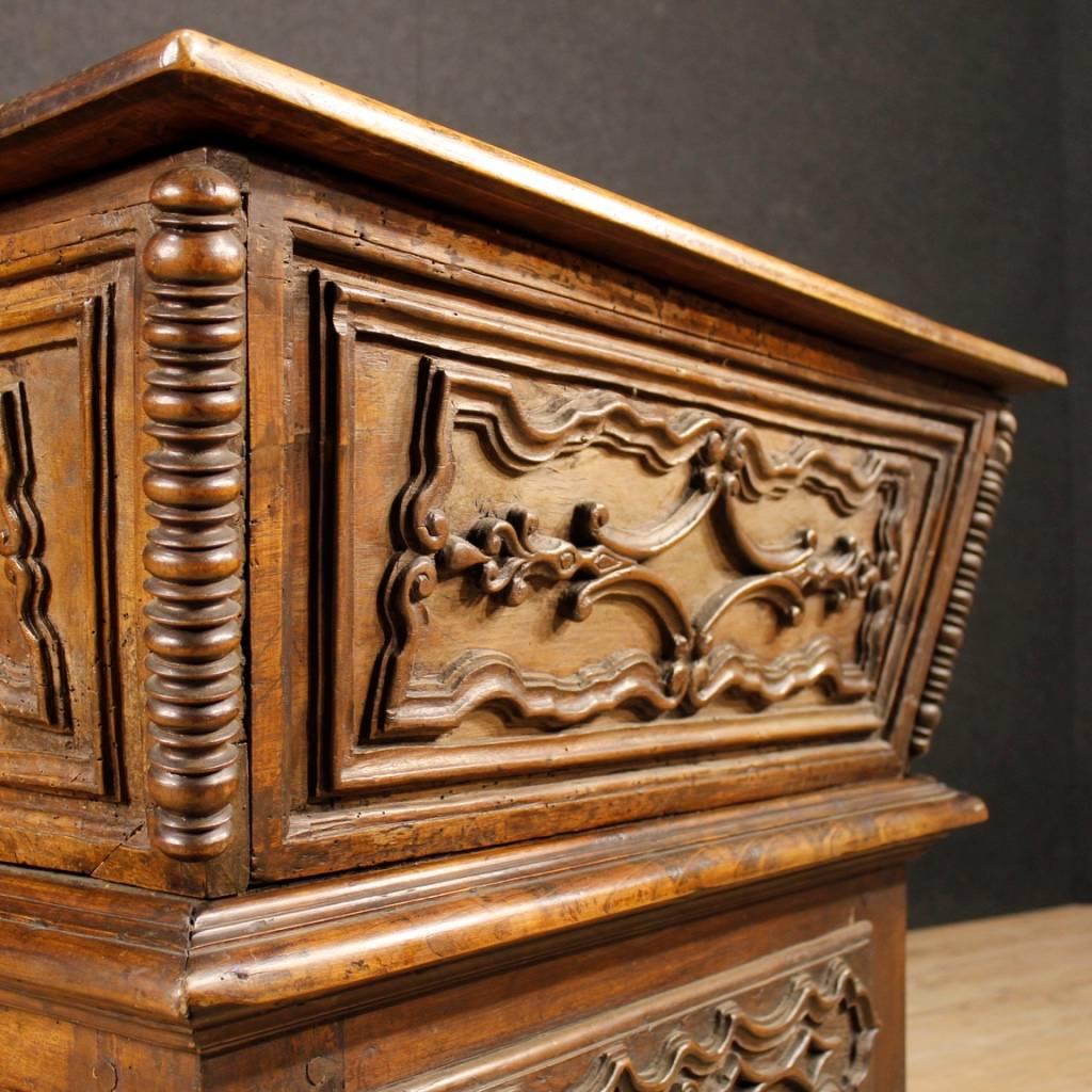 18th Century Antique Italian Kitchen Cupboard in Carved Walnut Wood 1