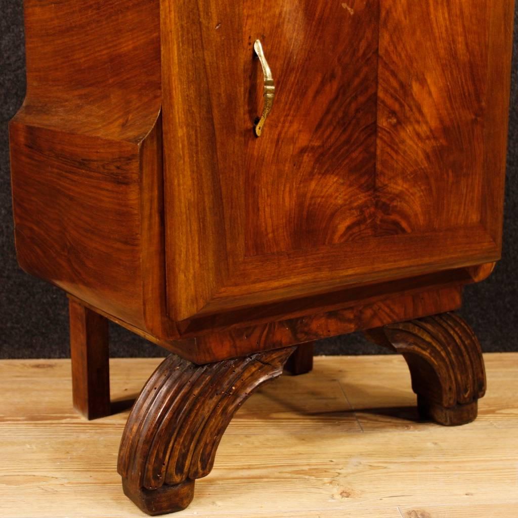 Pair of Italian Bedside Tables in Walnut Wood with Marble Top in Art Deco Style 2