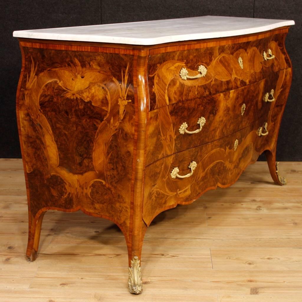 Inlay Italian Inlaid Dresser with Marble Top in Louis XV Style 20th Century