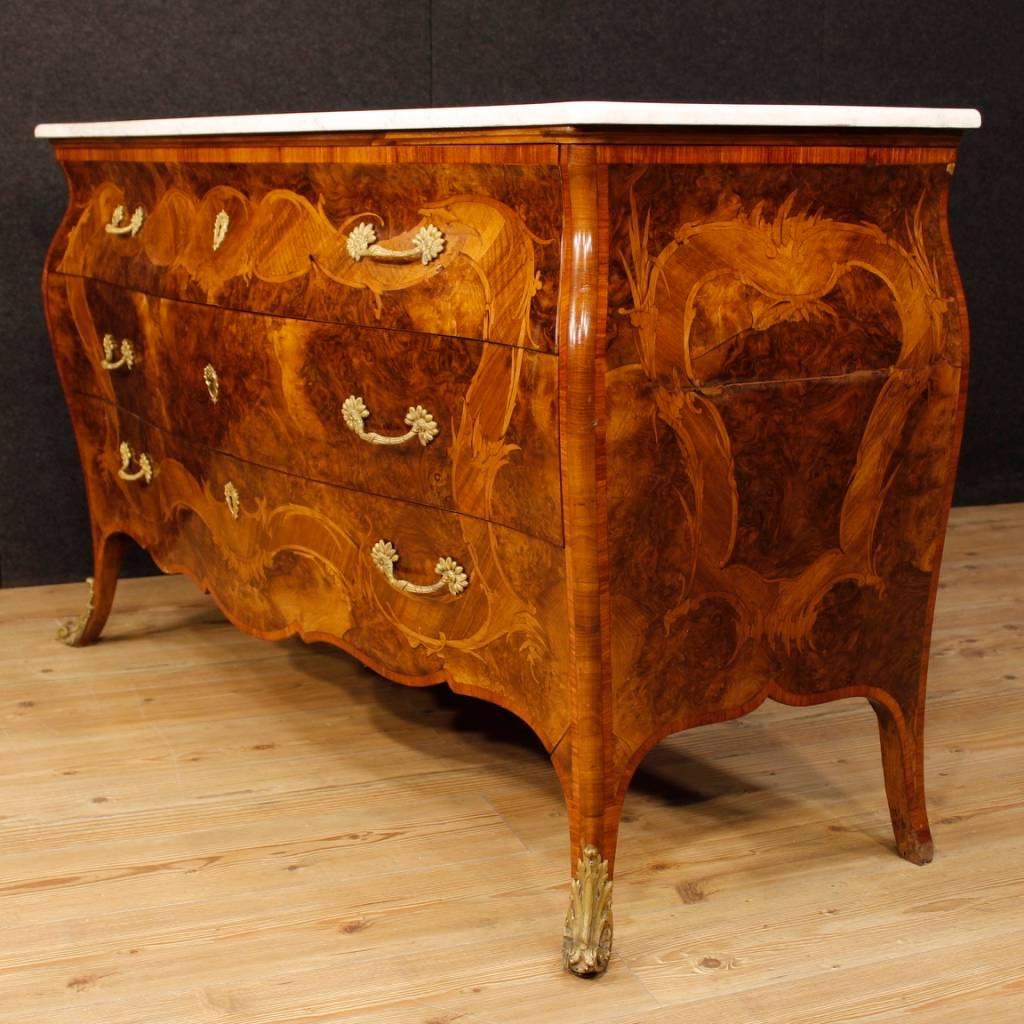 Italian Inlaid Dresser with Marble Top in Louis XV Style 20th Century 1