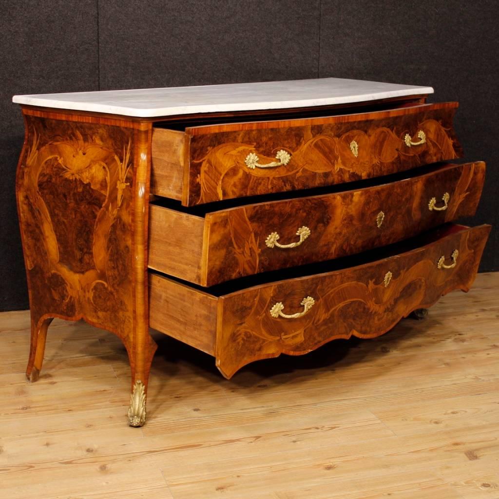 Italian Inlaid Dresser with Marble Top in Louis XV Style 20th Century 6