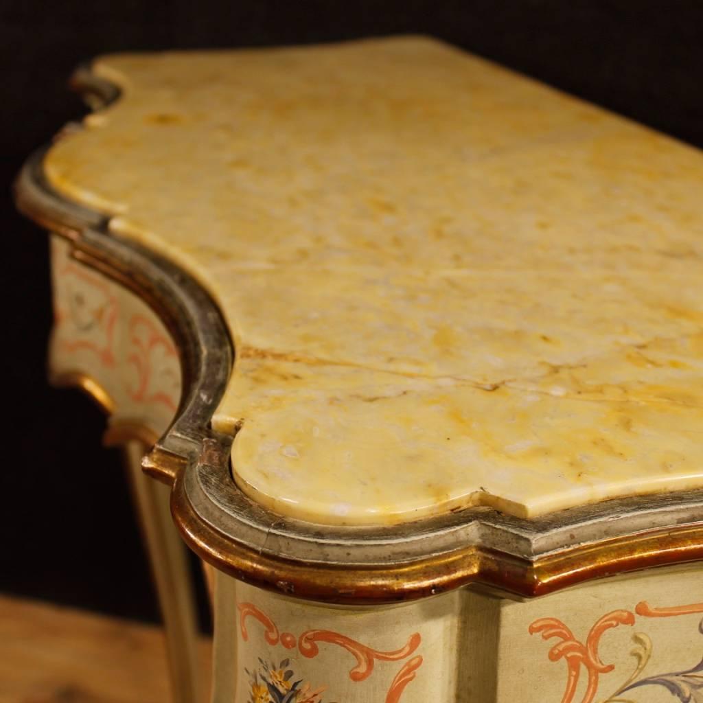Italian Lacquered, Painted, Gilt Console In Wood With Marble Top 20th Century 6