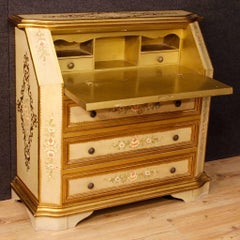 Italian Lacquered, Painted, Gilt Bureau Desk in Wood from 20th Century