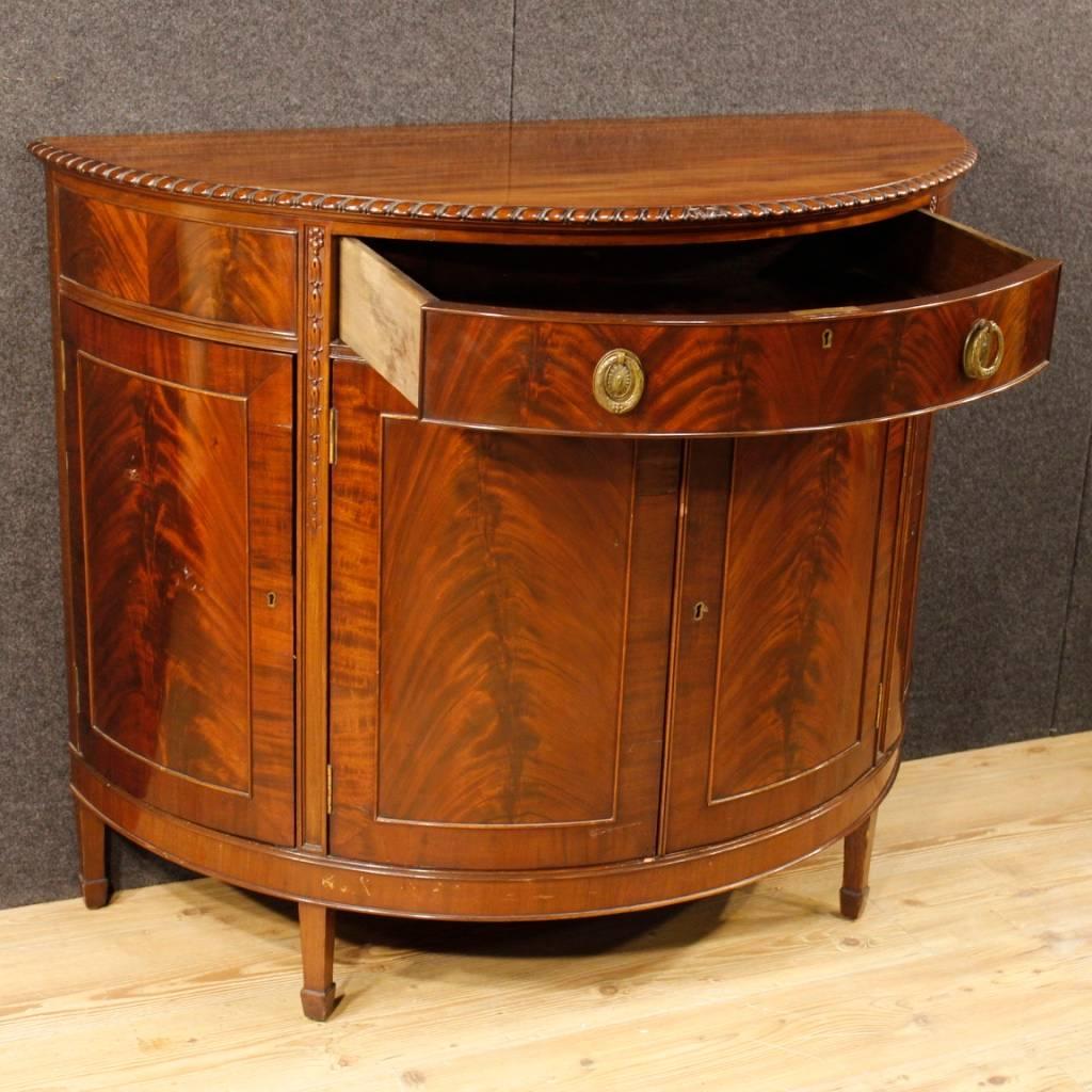 English Demilune Sideboard in Mahogany Wood from 20th Century In Good Condition In Vicoforte, Piedmont