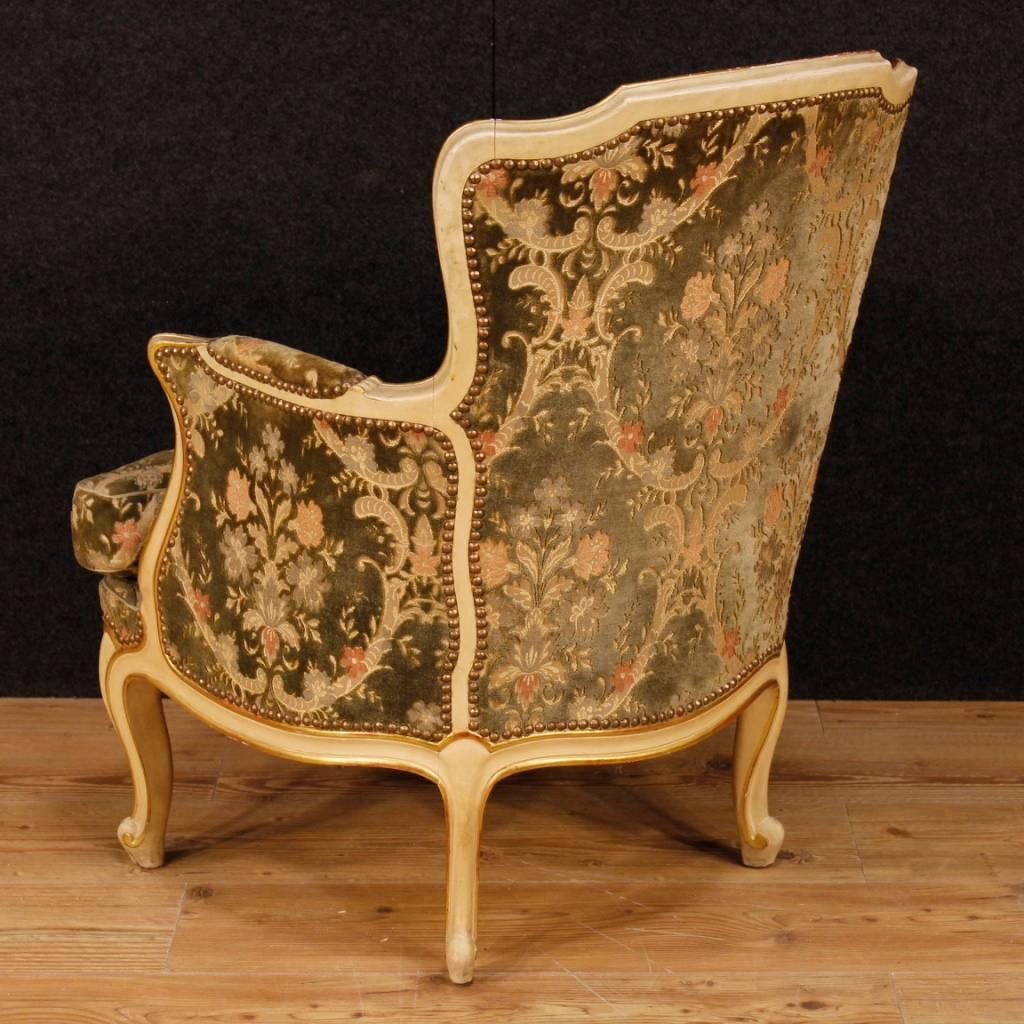 Pair of Italian Armchairs in Lacquered Gilt Wood in Damask Velvet 20th Century 4