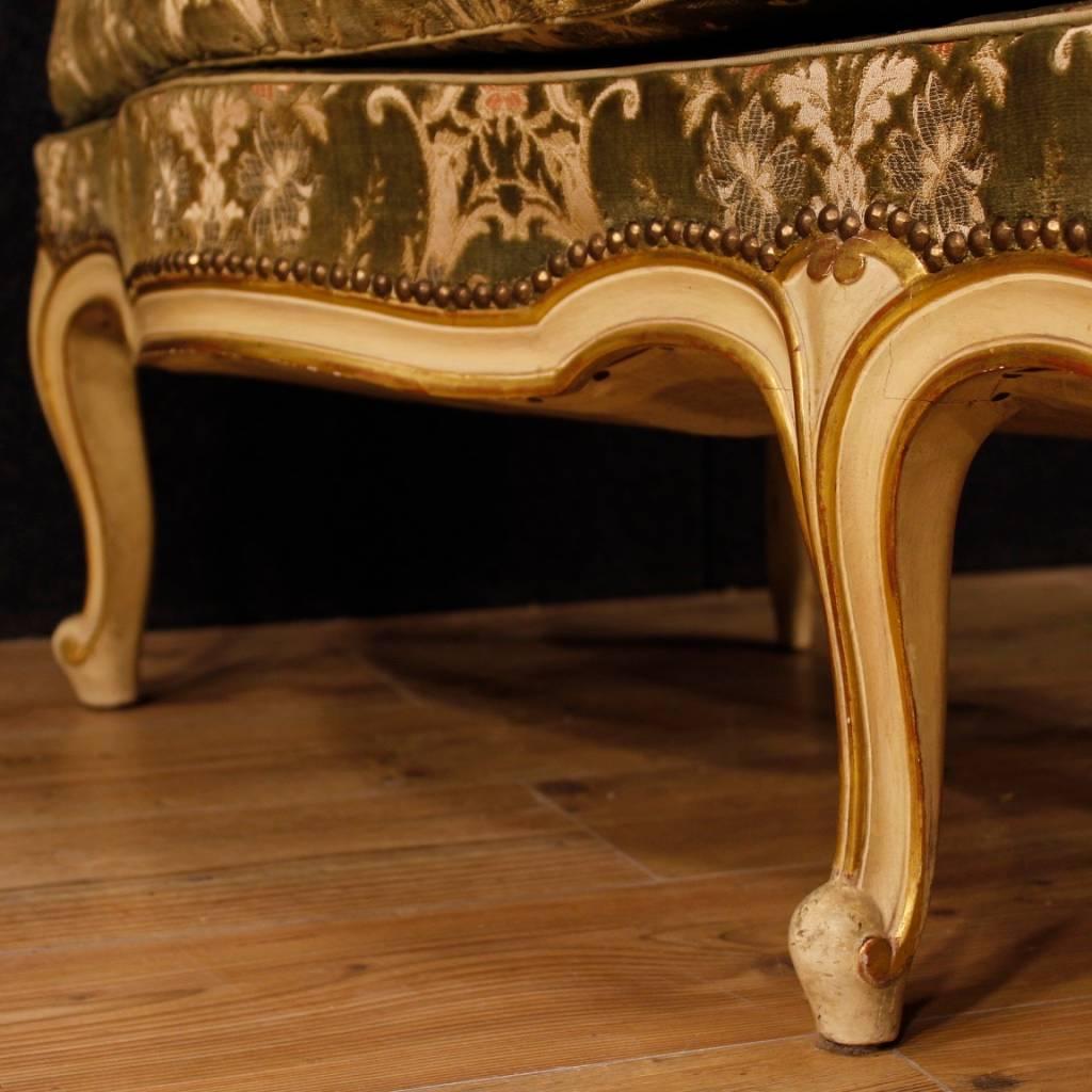 Italian Sofa in Lacquered and Gilt Wood in Damask Velvet 20th Century 5