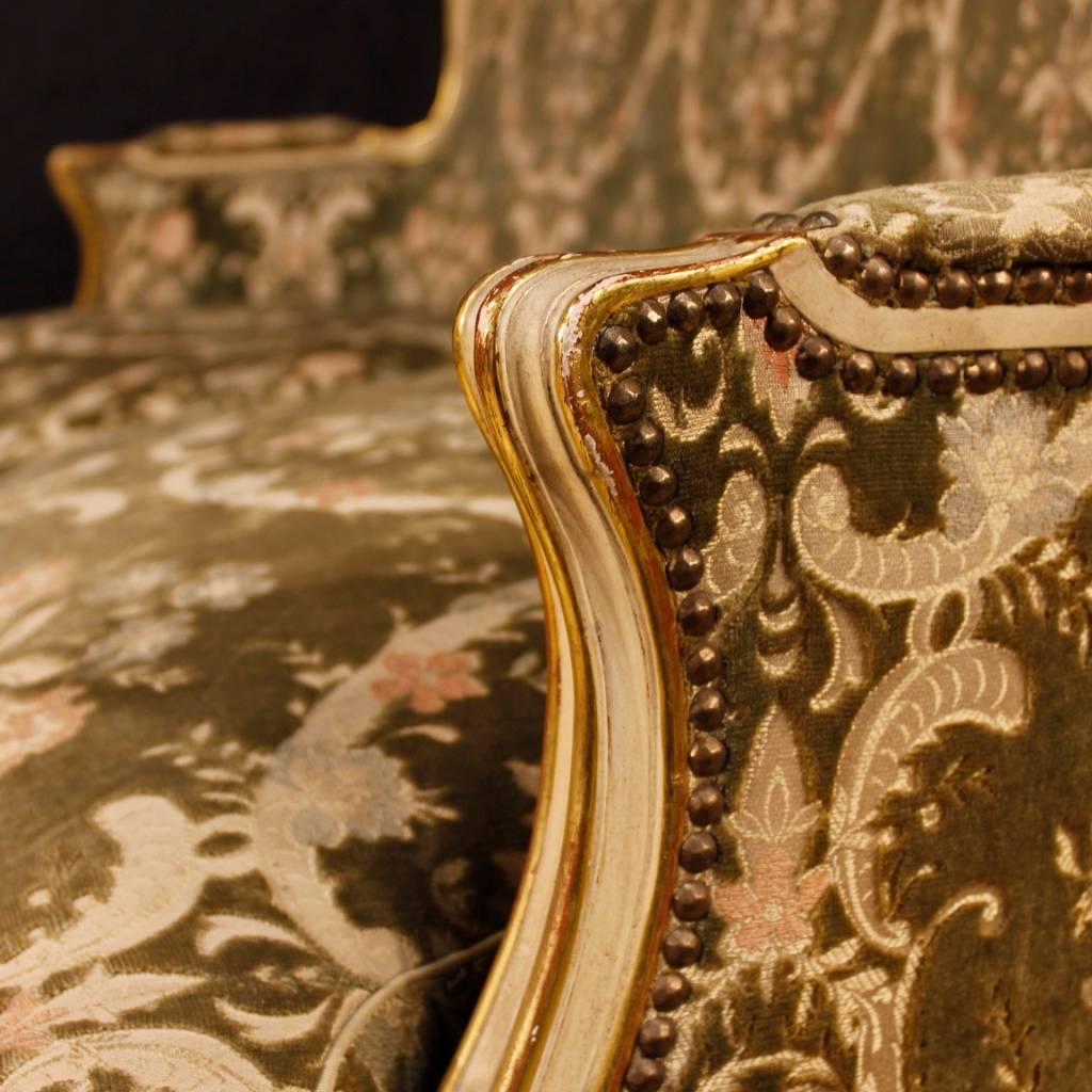 Italian Sofa in Lacquered and Gilt Wood in Damask Velvet 20th Century 4