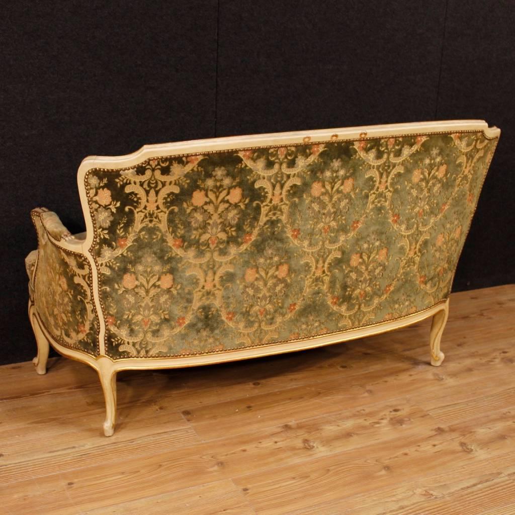 Italian Sofa in Lacquered and Gilt Wood in Damask Velvet 20th Century 2