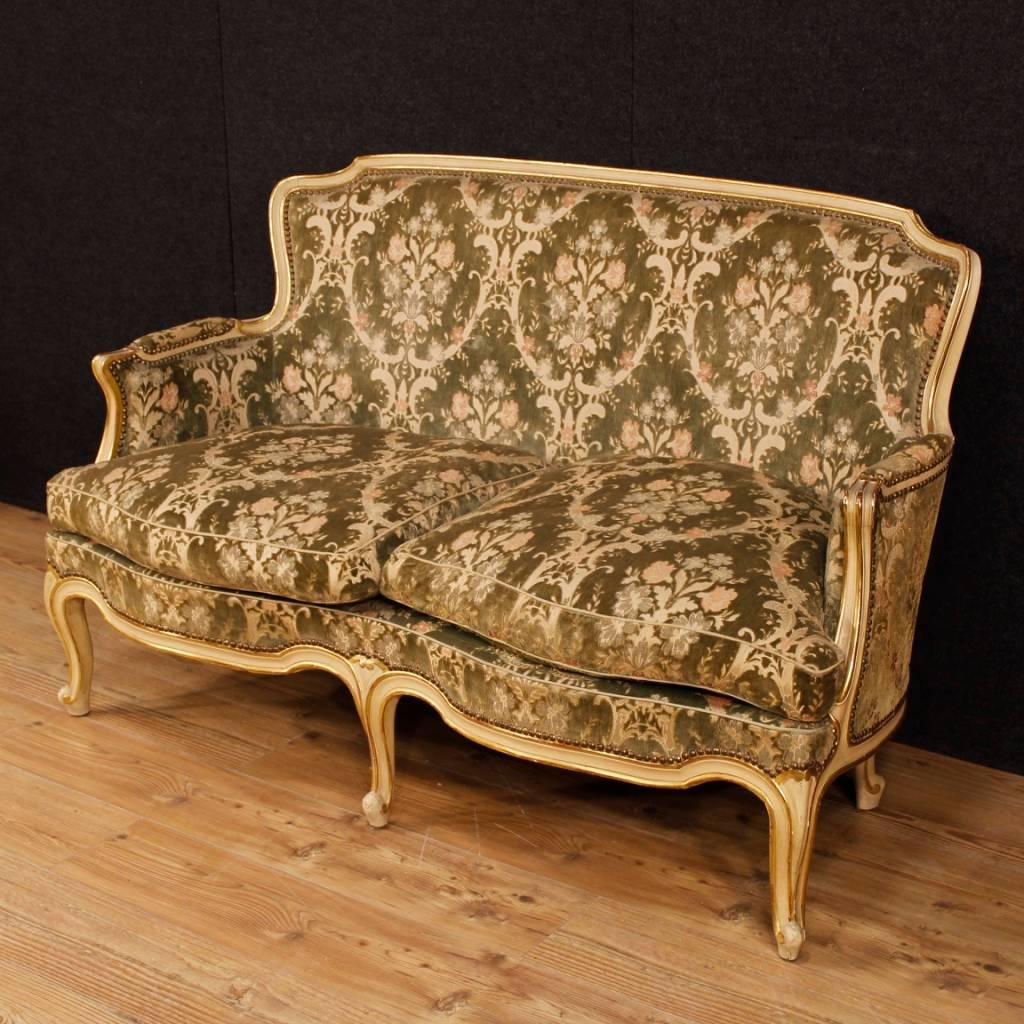 Italian Sofa in Lacquered and Gilt Wood in Damask Velvet 20th Century In Good Condition In Vicoforte, Piedmont