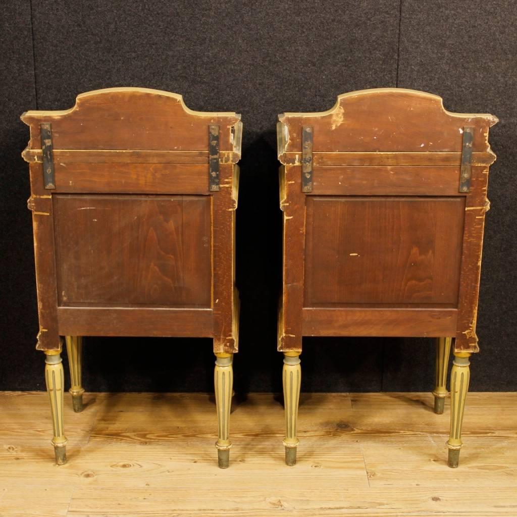 Pair Of Italian Lacquered Bedside Tables With Marble Top In Louis XVI Style  4