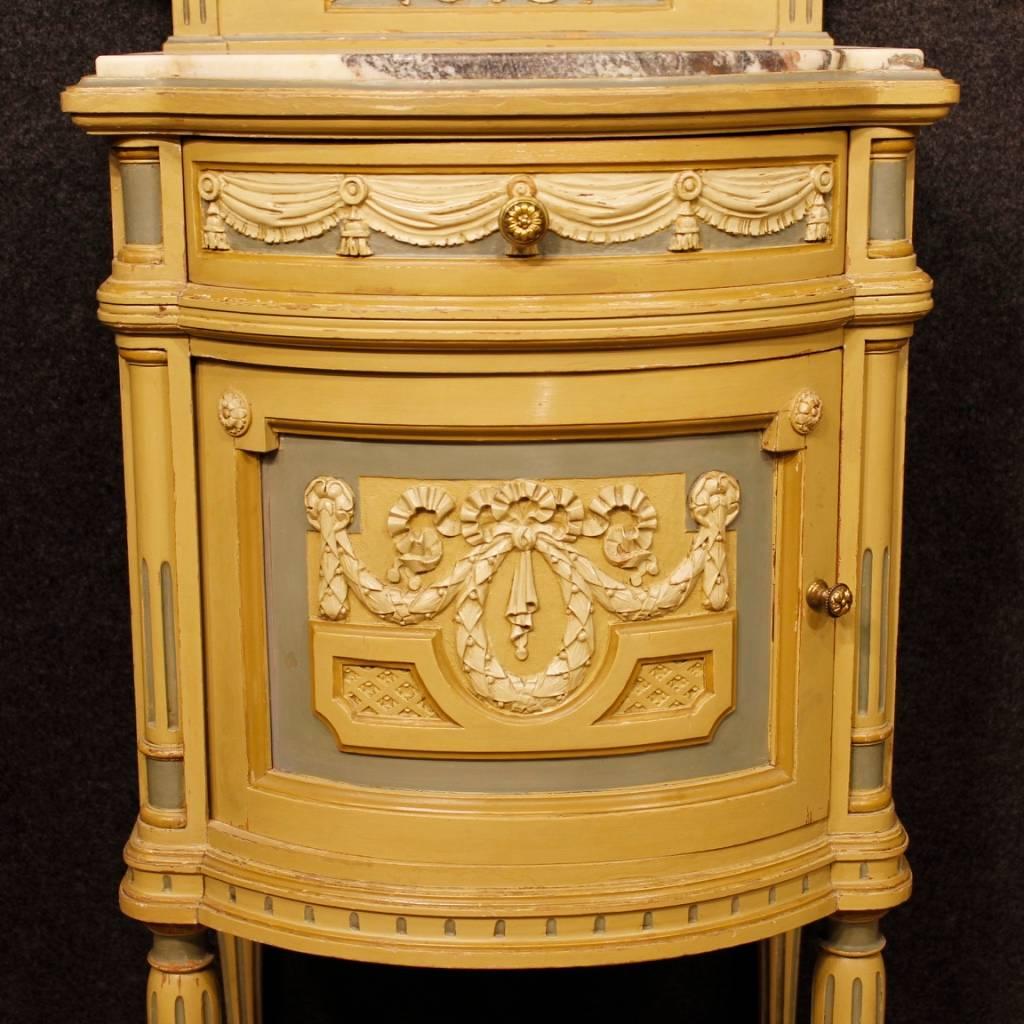 Pair Of Italian Lacquered Bedside Tables With Marble Top In Louis XVI Style  1