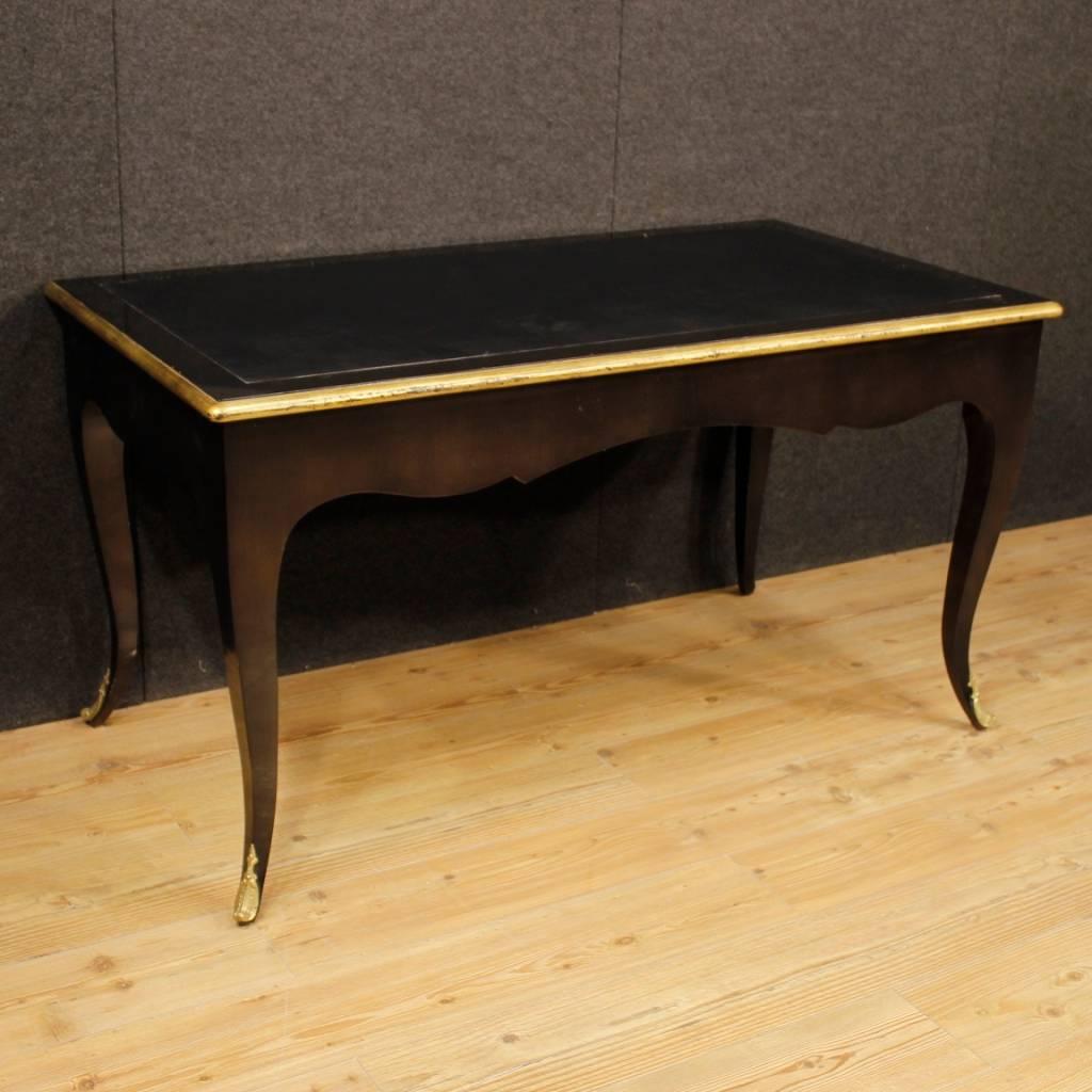 Bronze French Black Writing Desk Lacquered and Giltwood in Louis XV Style 20th Century