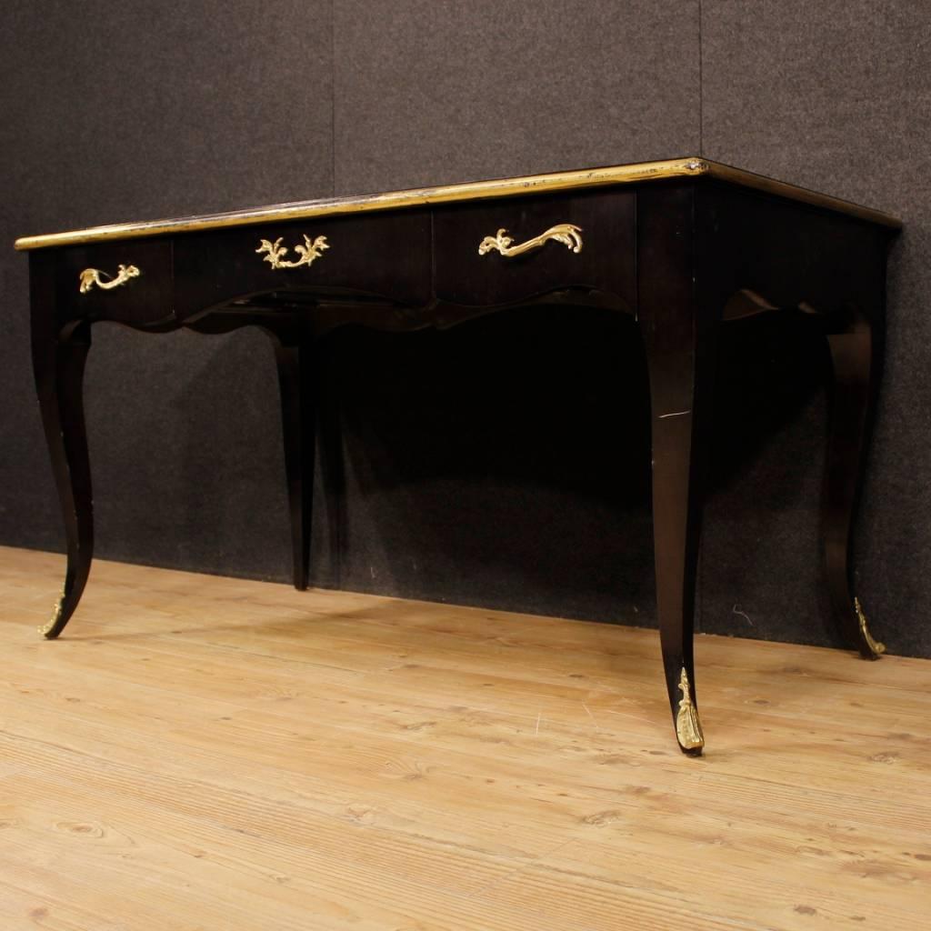 French Black Writing Desk Lacquered and Giltwood in Louis XV Style 20th Century 3