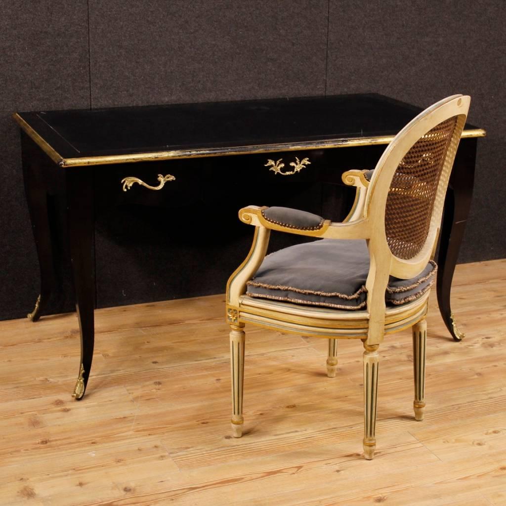 French Black Writing Desk Lacquered and Giltwood in Louis XV Style 20th Century 4