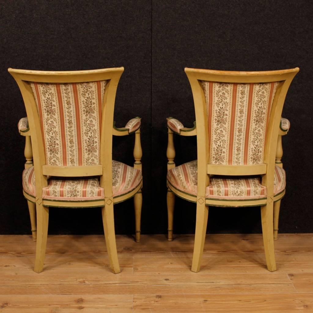 Fabric Pair of French Armchairs in Lacquered and Painted Wood from 20th Century