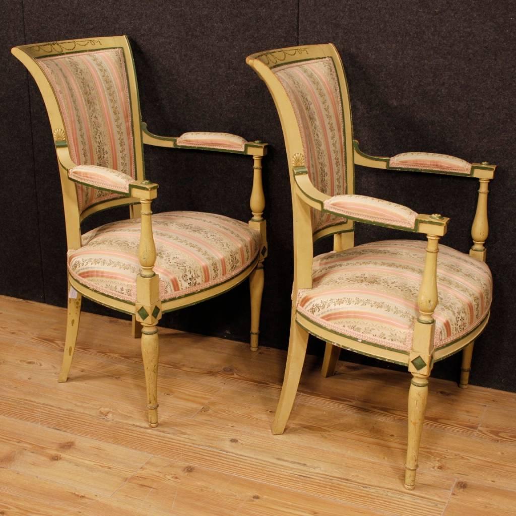 Pair of French Armchairs in Lacquered and Painted Wood from 20th Century In Good Condition In Vicoforte, Piedmont