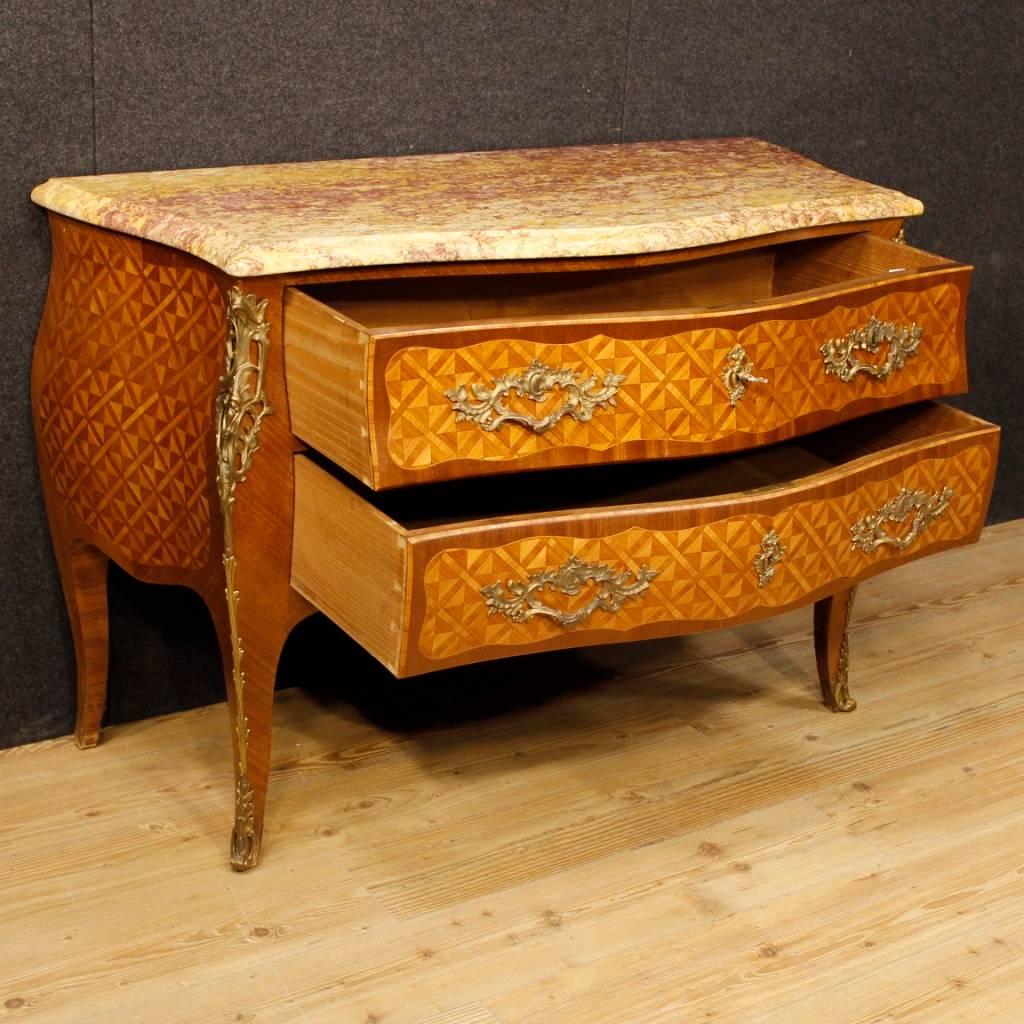 French Inlaid Dresser in Rosewood and Mahogany with Marble Top in Louis XV Style 4