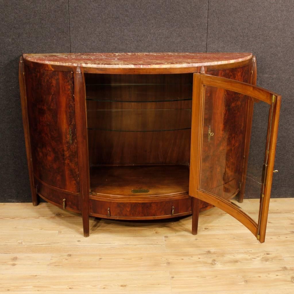 Dutch Art Deco Demilune Sideboard in Mahogany Wood with Marble Top 20th Century 2