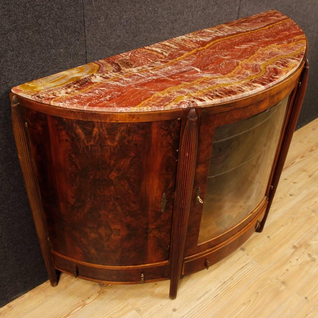 Dutch Art Deco Demilune Sideboard in Mahogany Wood with Marble Top 20th Century 7