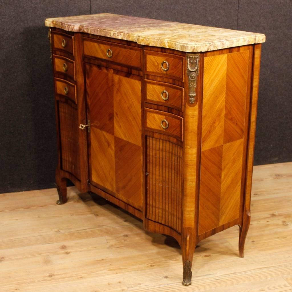 French Sideboard in Wood with Gilt Bronzes with Marble Top from 20th Century 5