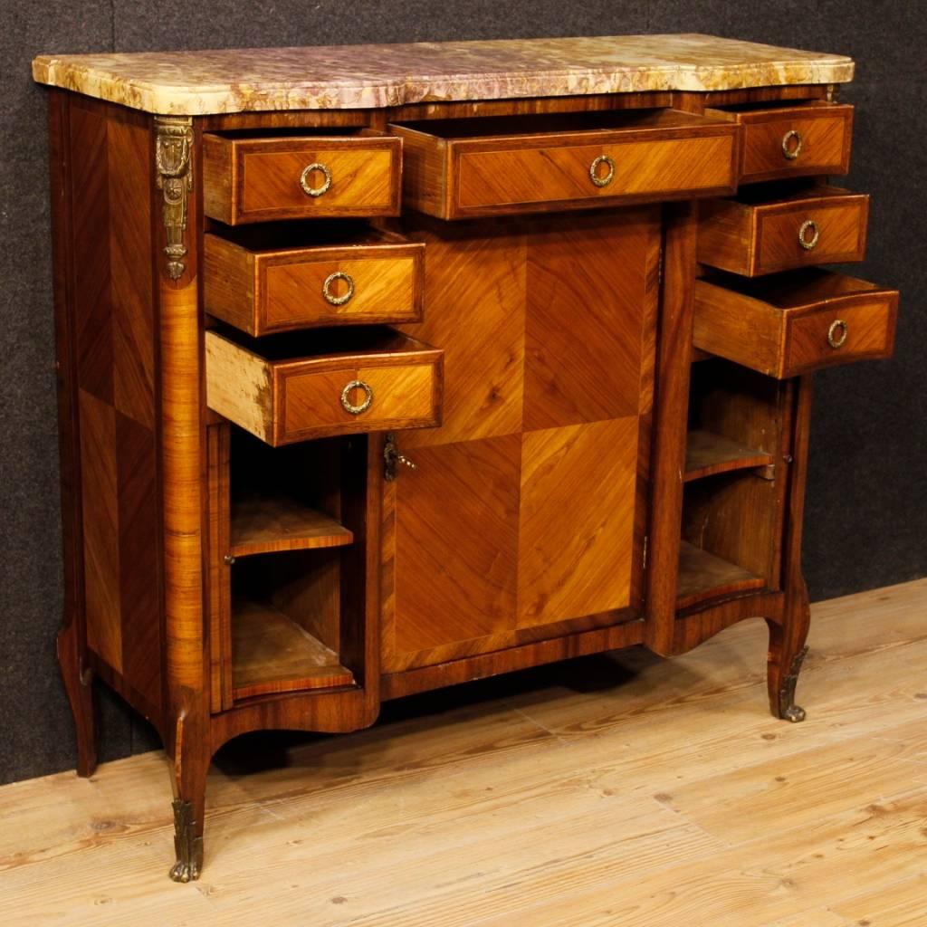 French Sideboard in Wood with Gilt Bronzes with Marble Top from 20th Century 1