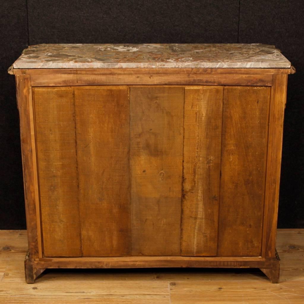 Brass French Inlaid Sideboard in Wood with Marble Top and Bronzes from 20th Century