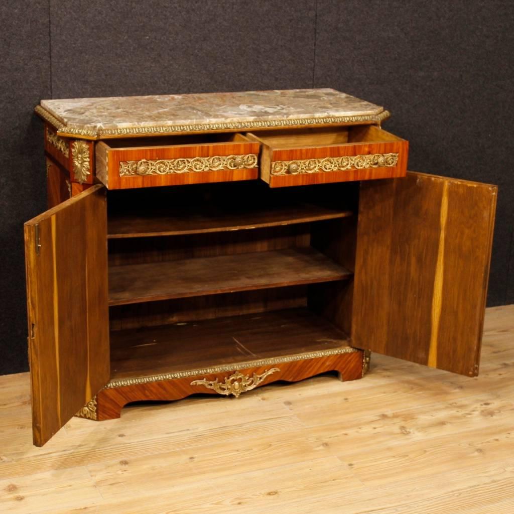 French Inlaid Sideboard in Wood with Marble Top and Bronzes from 20th Century 4