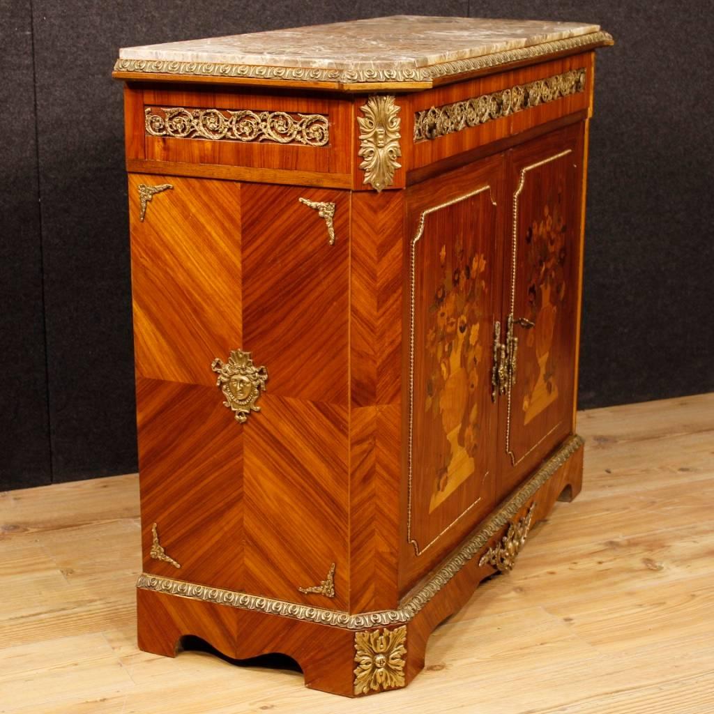 Gilt French Inlaid Sideboard in Wood with Marble Top and Bronzes from 20th Century