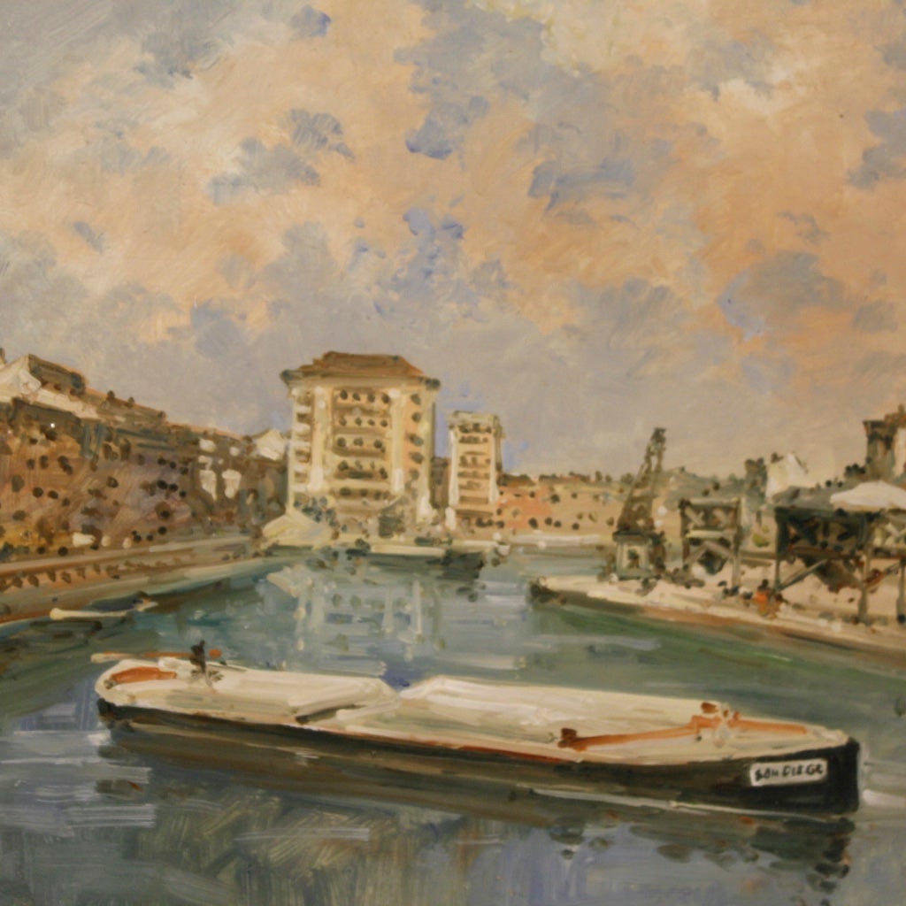 Technique mixte du 20ème siècle sur peinture de paysage italienne signée Masonite, 1960