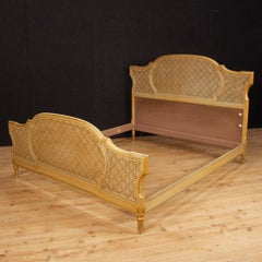20th Century Lacquered and Gilt Wood Louis XVI Style Italian Double Bed, 1950