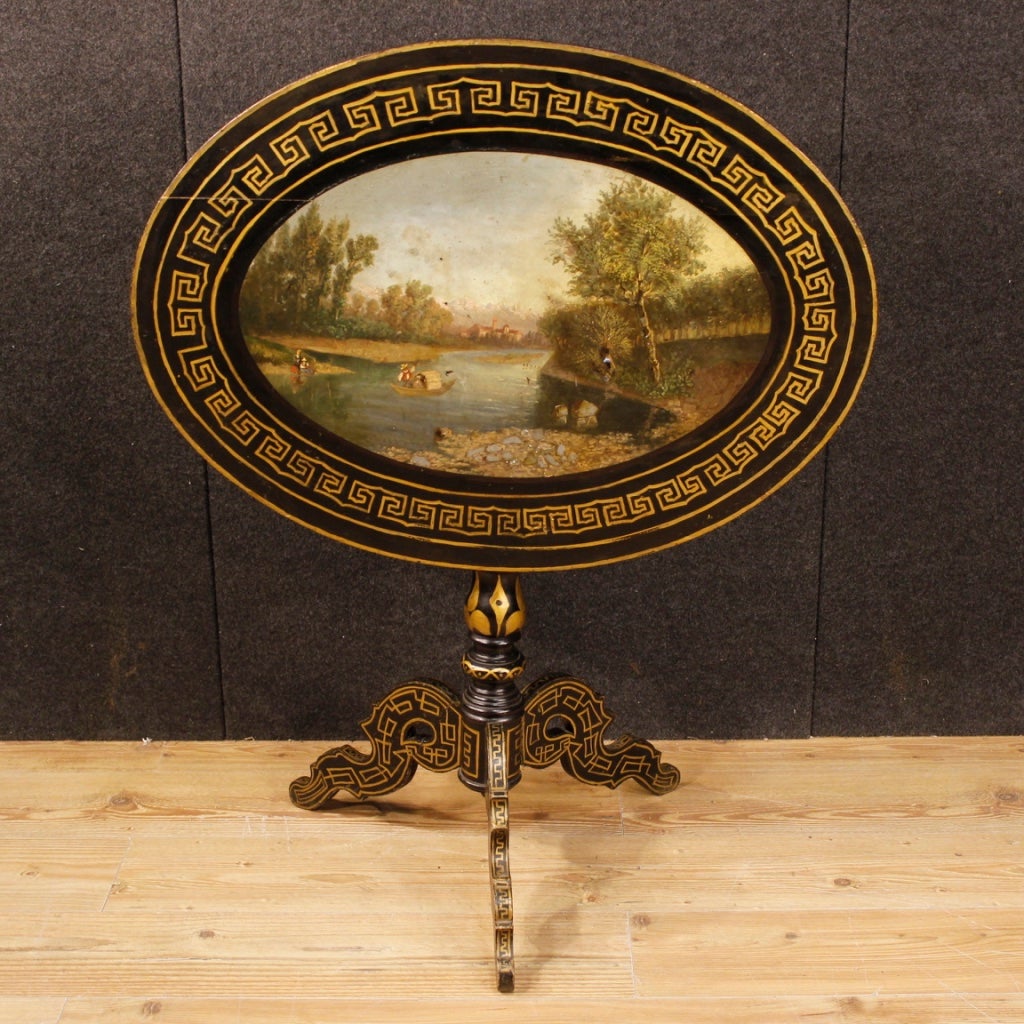 20th Century Lacquered and Painted Wood English Side Table, 1920 For Sale