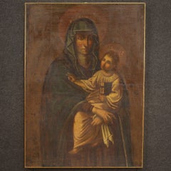 Antique 17th Century Oil on Canvas Italian Religious Painting Virgin with Child, 1630