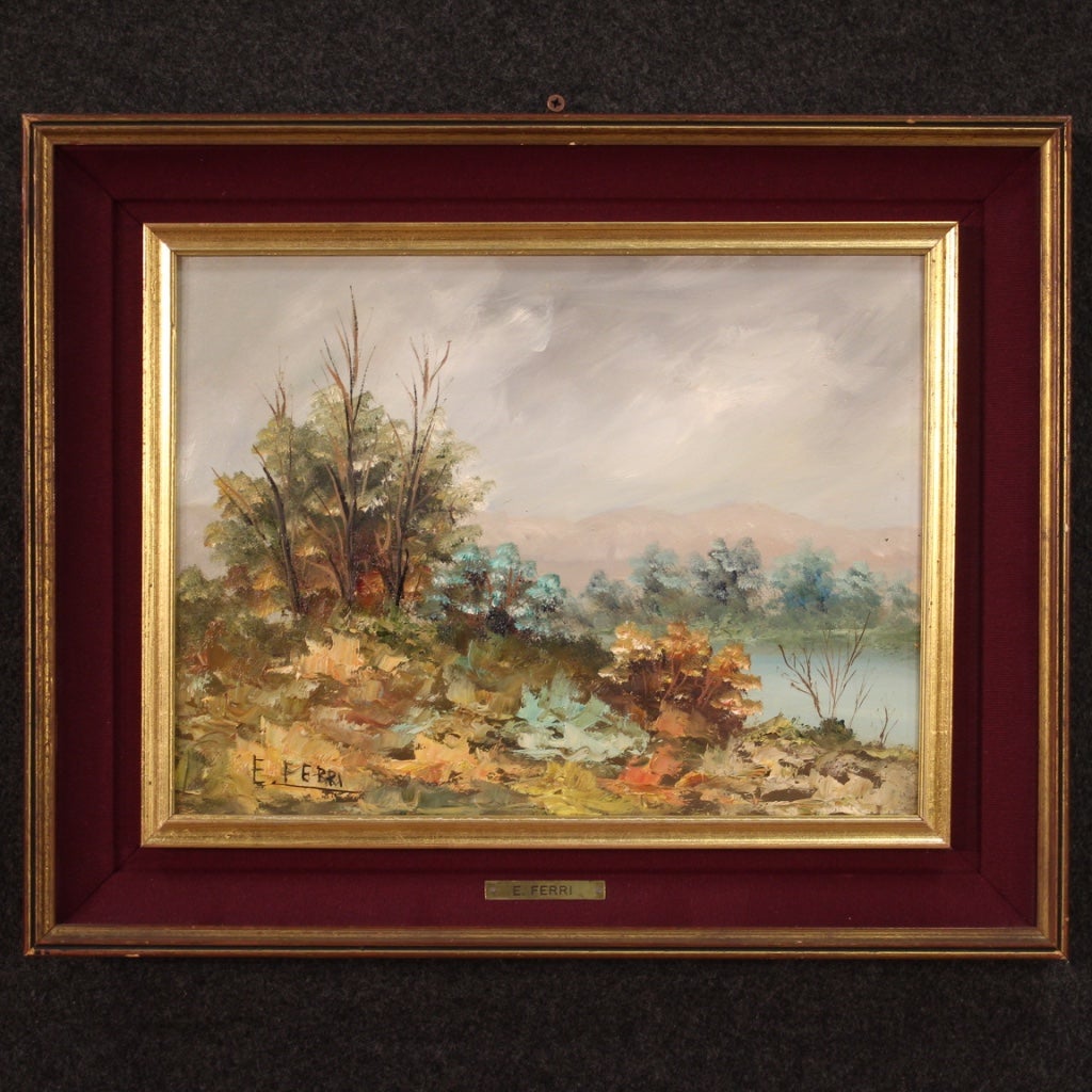 20th Century Oil on Board Impressionist Style Italian Landscape Painting, 1960 For Sale