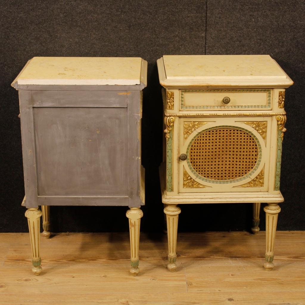 20th Century Lacquered, Giltwood Marble Top Italian Louis XVI Bedside Tables 1