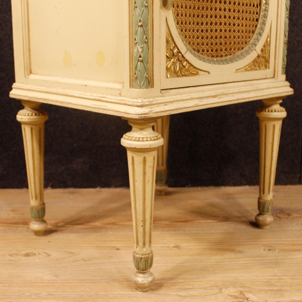 20th Century Lacquered, Giltwood Marble Top Italian Louis XVI Bedside Tables 3
