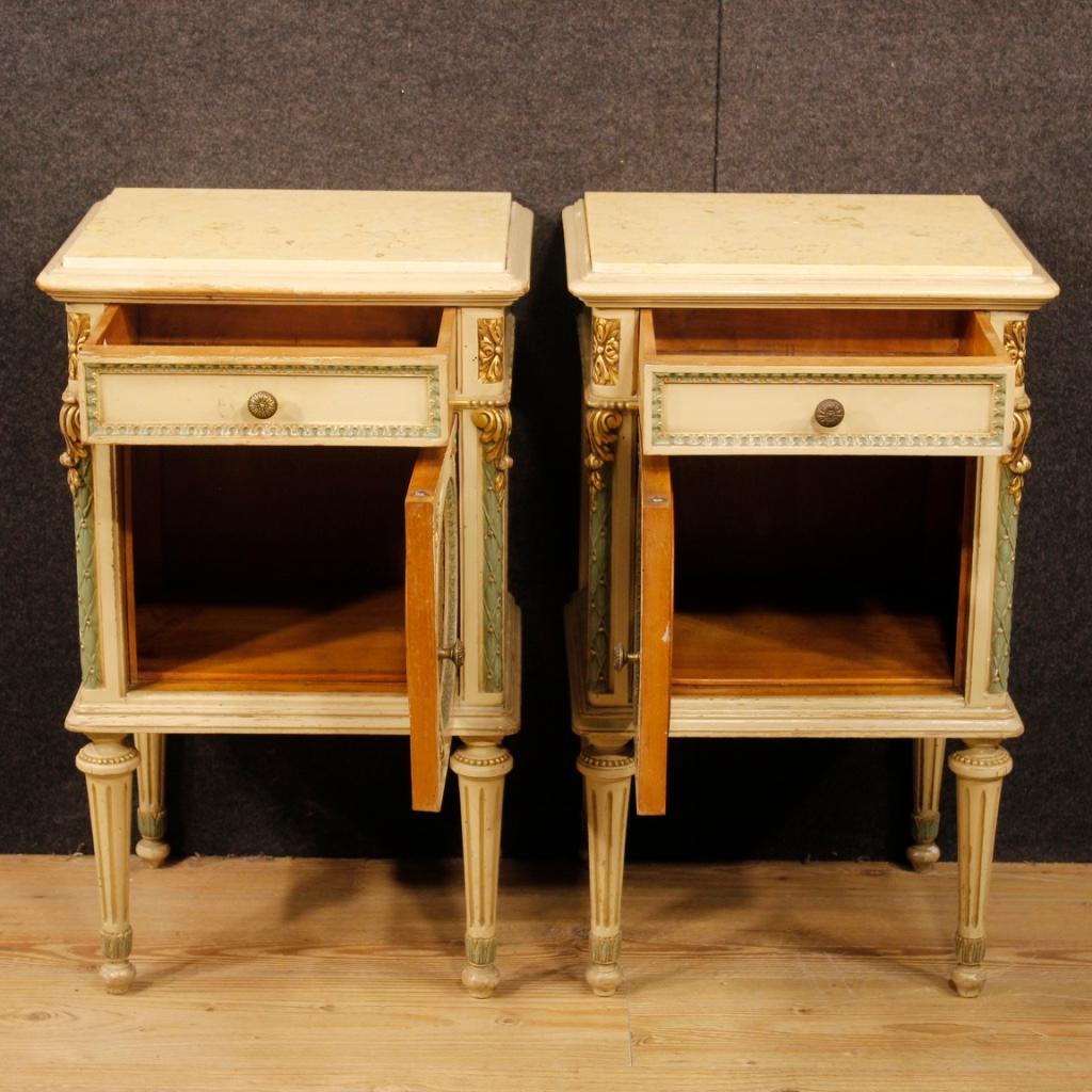 20th Century Lacquered, Giltwood Marble Top Italian Louis XVI Bedside Tables 5
