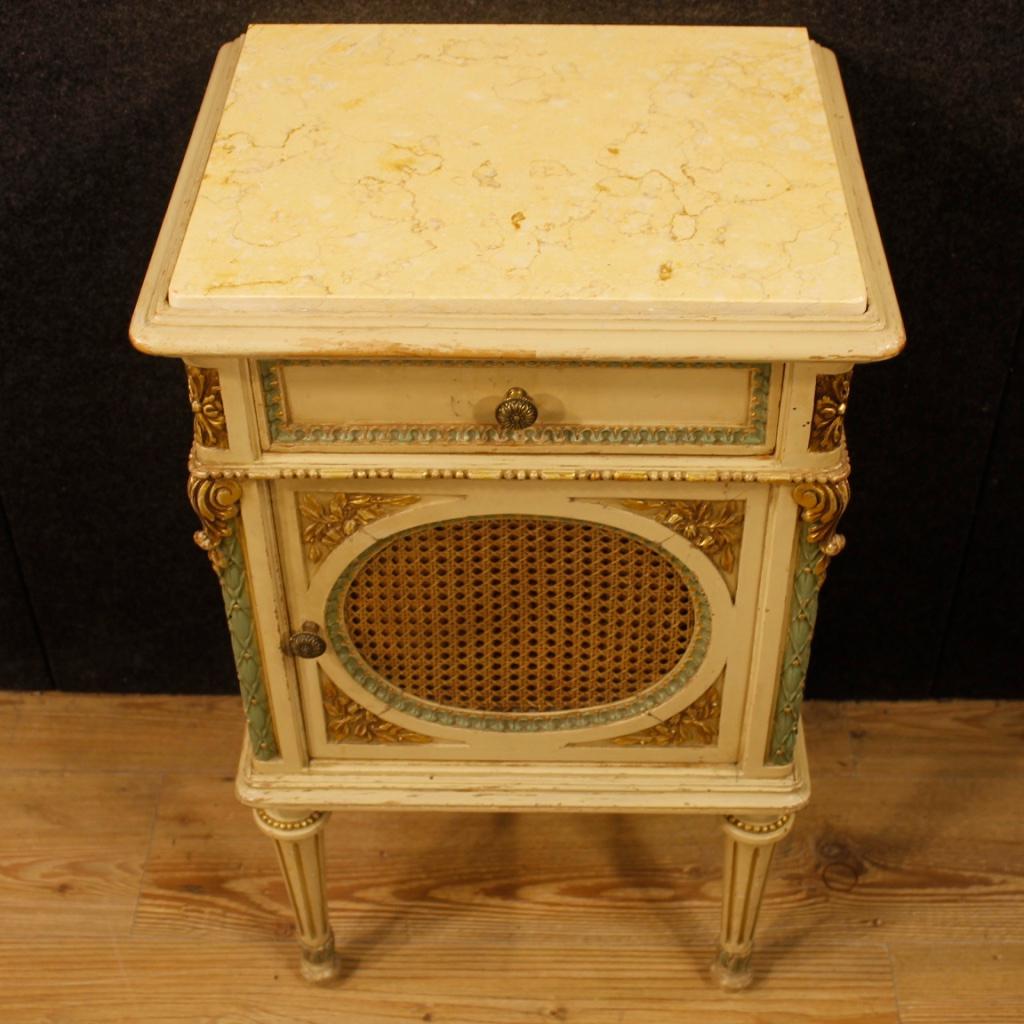 20th Century Lacquered, Giltwood Marble Top Italian Louis XVI Bedside Tables 6