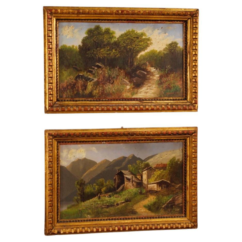 Pair of 20th Century Oil on Cardboard Italian Signed Landscape Paintings, 1960