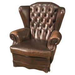Vintage 20th Century Brown Leather English Chester Armchair, 1970
