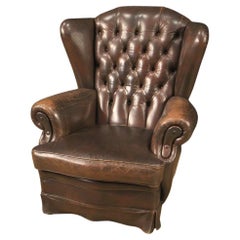 Sillón Chester inglés de cuero marrón del siglo XX, 1970