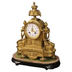 Antique 19th Century Chiseled Gilded Bronze Brass and Ceramic Italian Clock, 1870