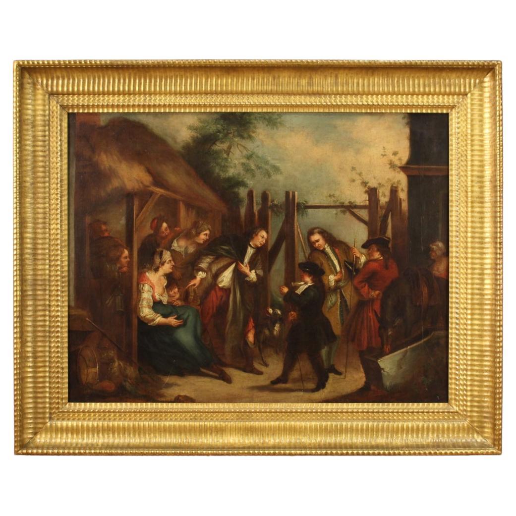 18th Century Oil on Canvas Genre Scene English Painting, 1750 For Sale