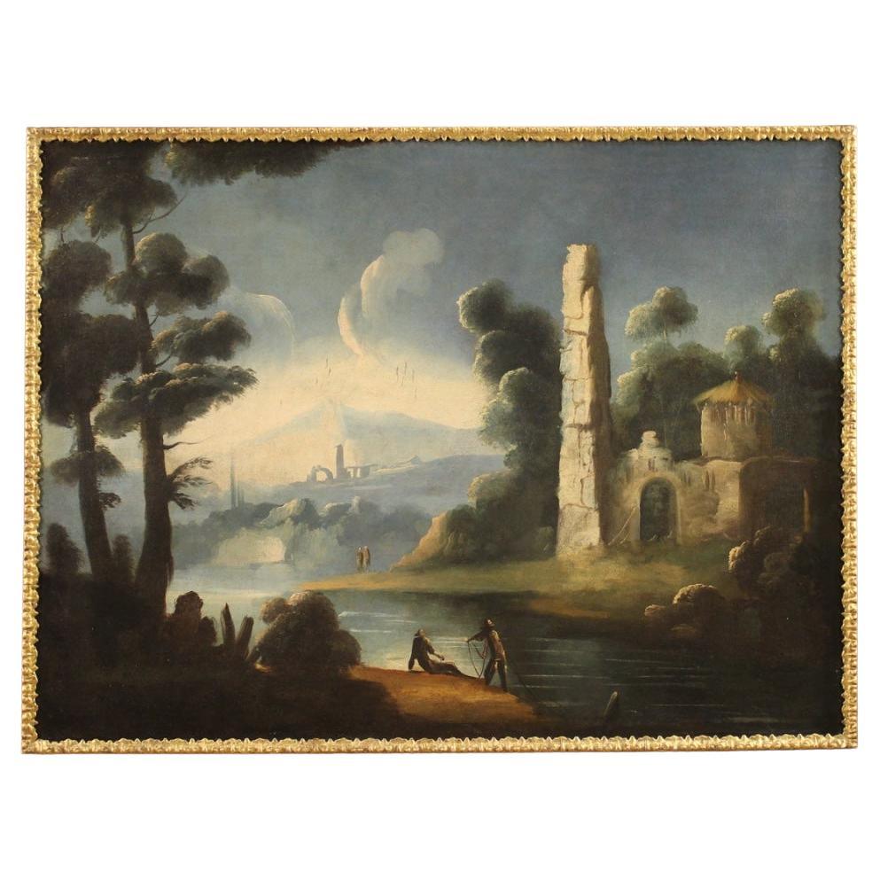 18th Century Oil on Canvas Antique Italian Landscape Painting, 1750